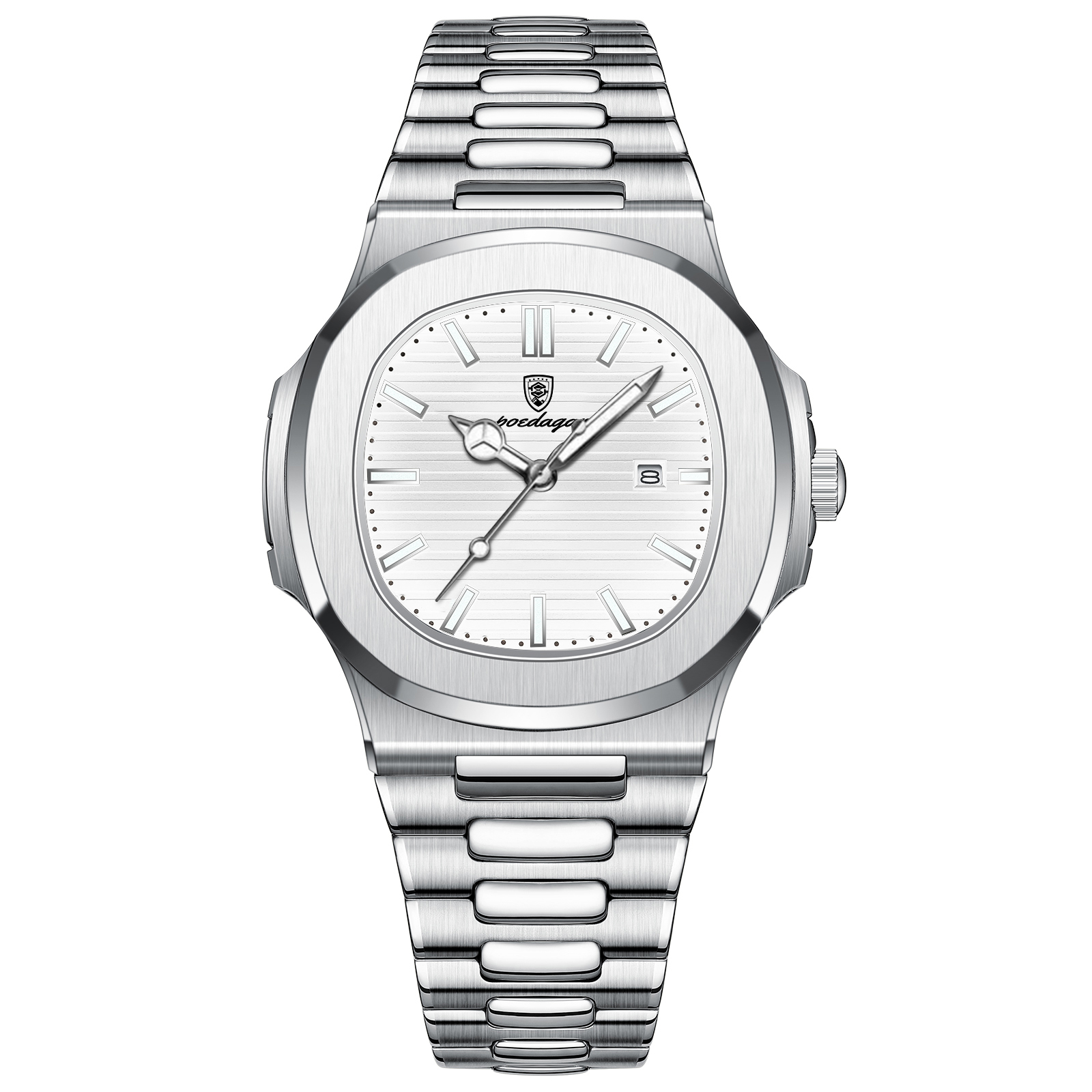 Square Luxury Mens Wristwatch Waterproof Luminous Stainless Steel Quartz Watch for Business & Sports