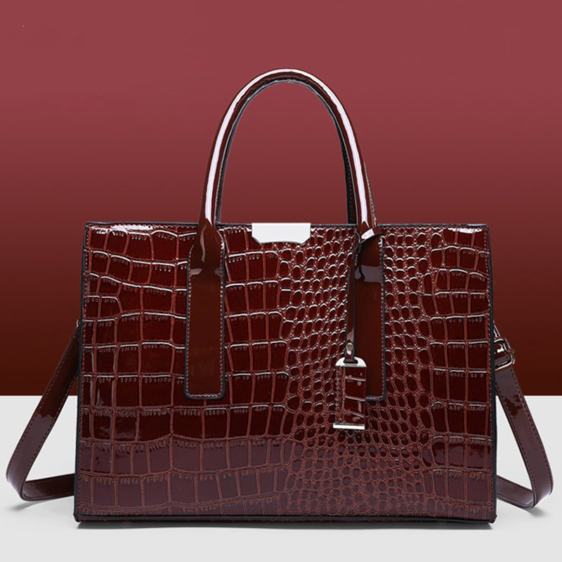 Elegant Patent Leather Crocodile Embossed Womens Messenger Bag - Luxury Crossbody Shoulder Handbag for Ladies