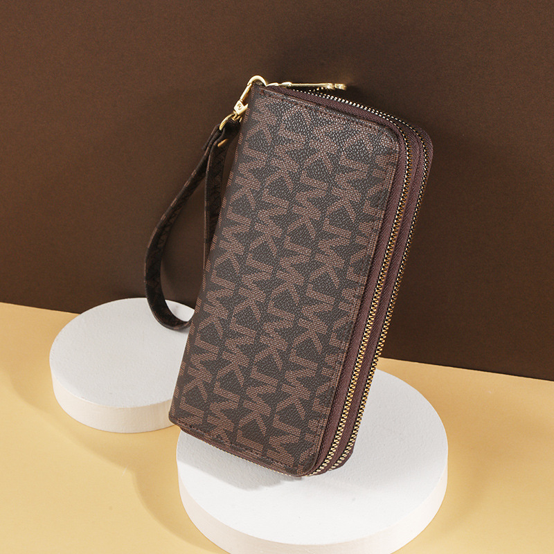 Vintage Long Wallet for Women Double Zipper PU Leather Clutch Coin Purse & Card Holder