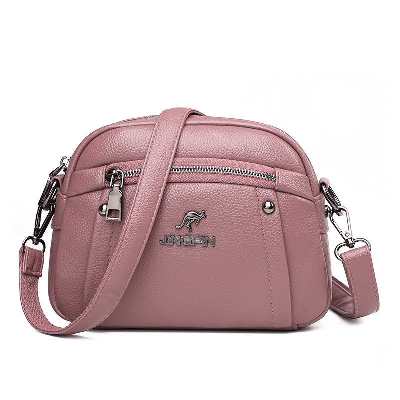 Water Resistant Crossbody Bag for Women Solid Color Square Shoulder Bag with Three Zipper Compartments for Phones