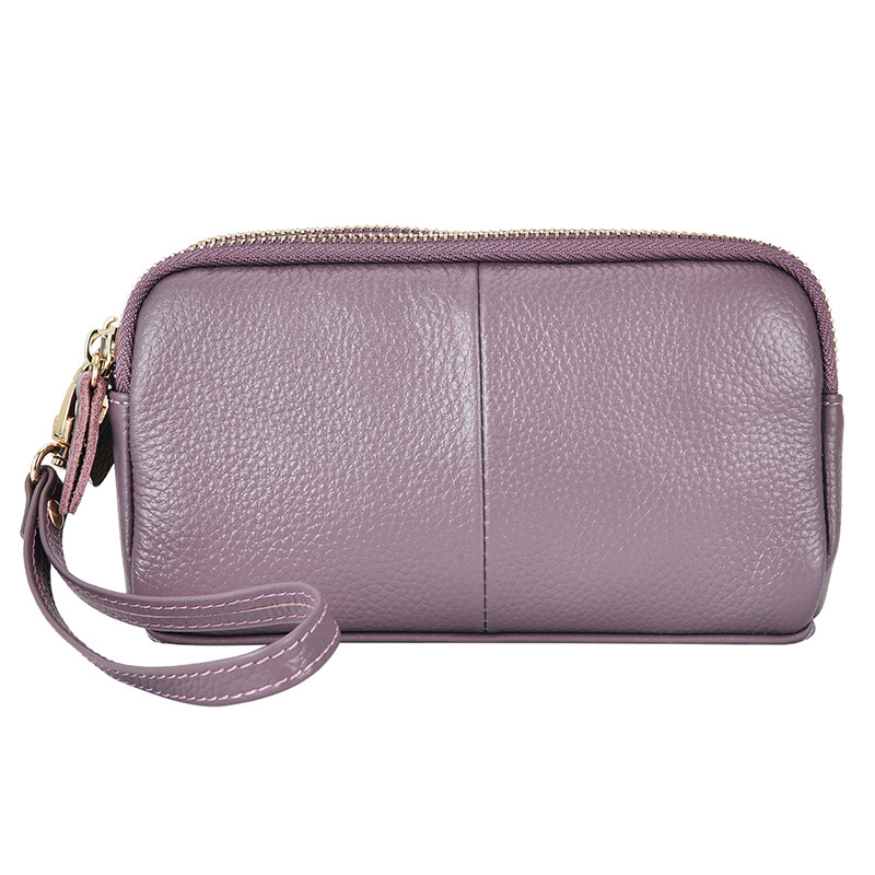 Genuine Leather Womens Wallet with Zipper Clutch for Ladies Cowhide Wristlet Mobile Phone Bag