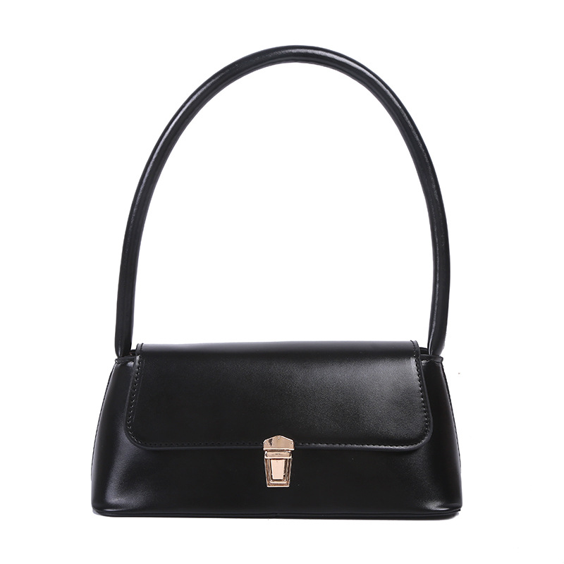 Solid Color Flip Lock PU Leather Handbag for Women Versatile Underarm Baguette Bag Retro Autumn/Winter Tote