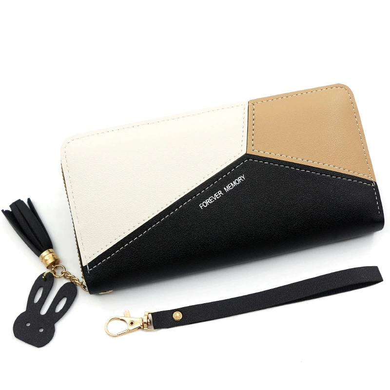 Geometric Leather Tassel Wallet for Women Long Zipper Card Holder with Money Clip