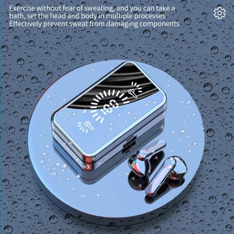 Bluetooth Earbuds with Digital Display & Touch Control Mirror Wireless Stereo Headset for Sports Fitness and Travel