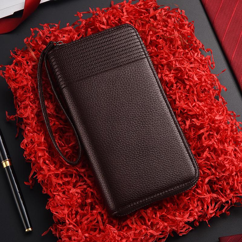 Premium RFID Blocking Leather Long Wallet for Men Zipper Clutch Organizer with Credit Card & ID Holder