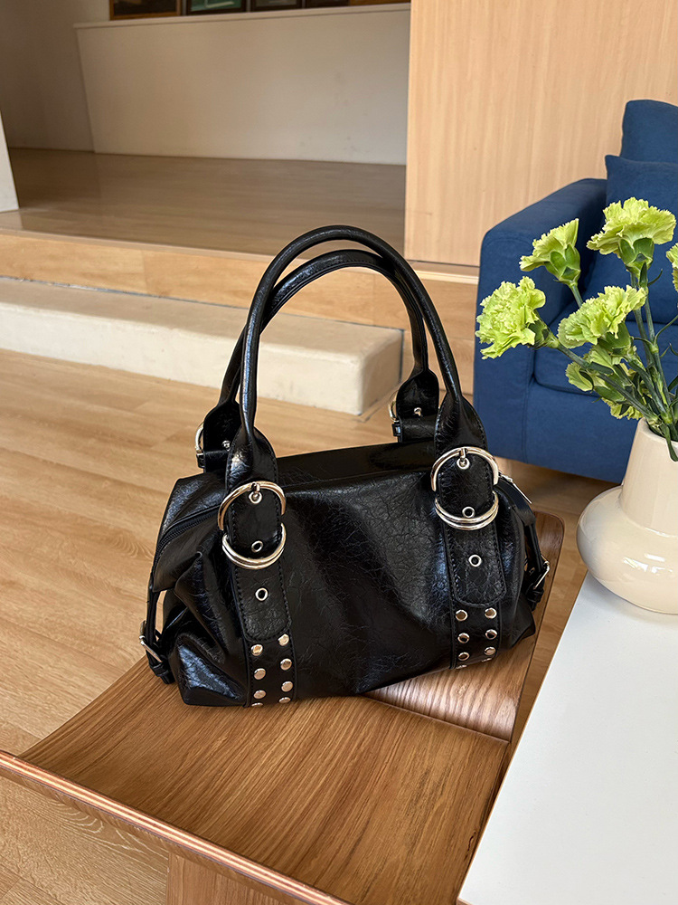 Fashion Rivet Womens PU Leather Shoulder Bag Large Underarm Handbag