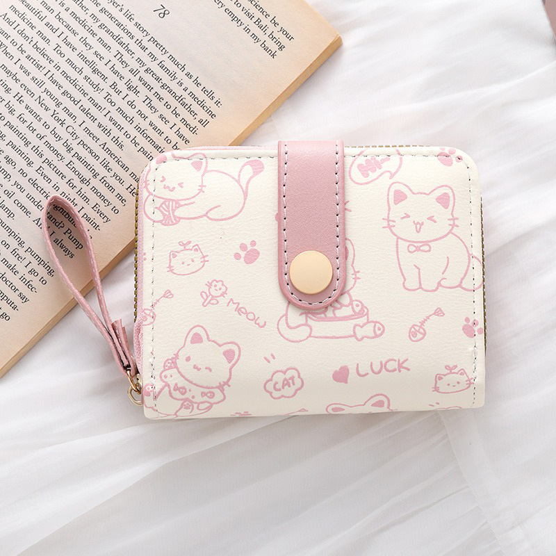 Cute Cat Wallet for Women Stylish Card Holder with Zip Coin Pocket Square Handbag High Quality Purses