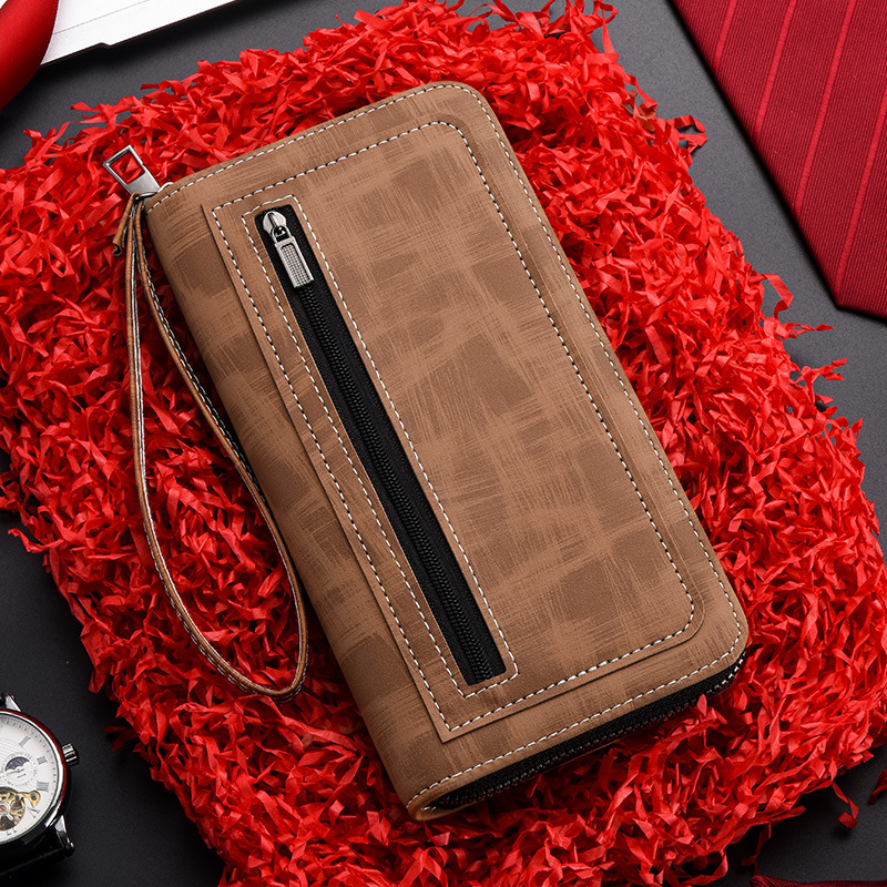 Mens Vintage PU Leather Wallet Zipper Coin Purse, Credit Card Holder & Business Clutch Bag