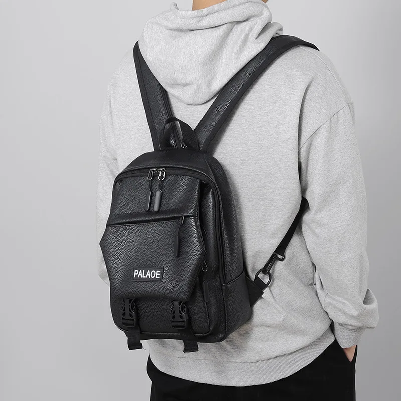 Mini Leather Backpack for Men Compact PU Leather Travel Chest Bag Small Sling Backpack