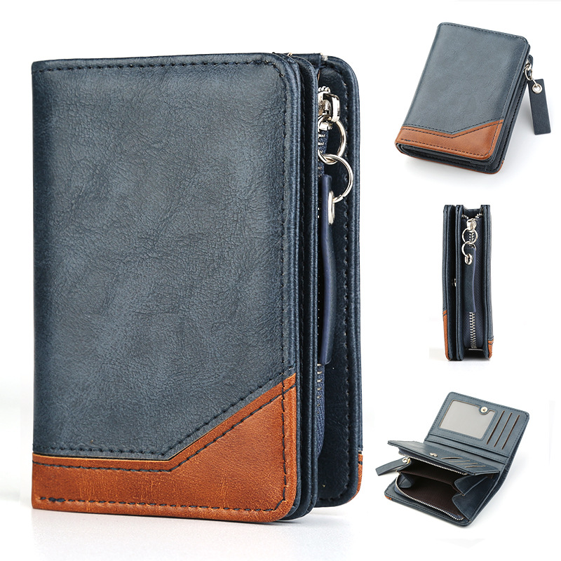 Vintage Leather Wallet for Men Large Capacity Zipper Coin Pocket PU Leather Card Holder Short Money Purse