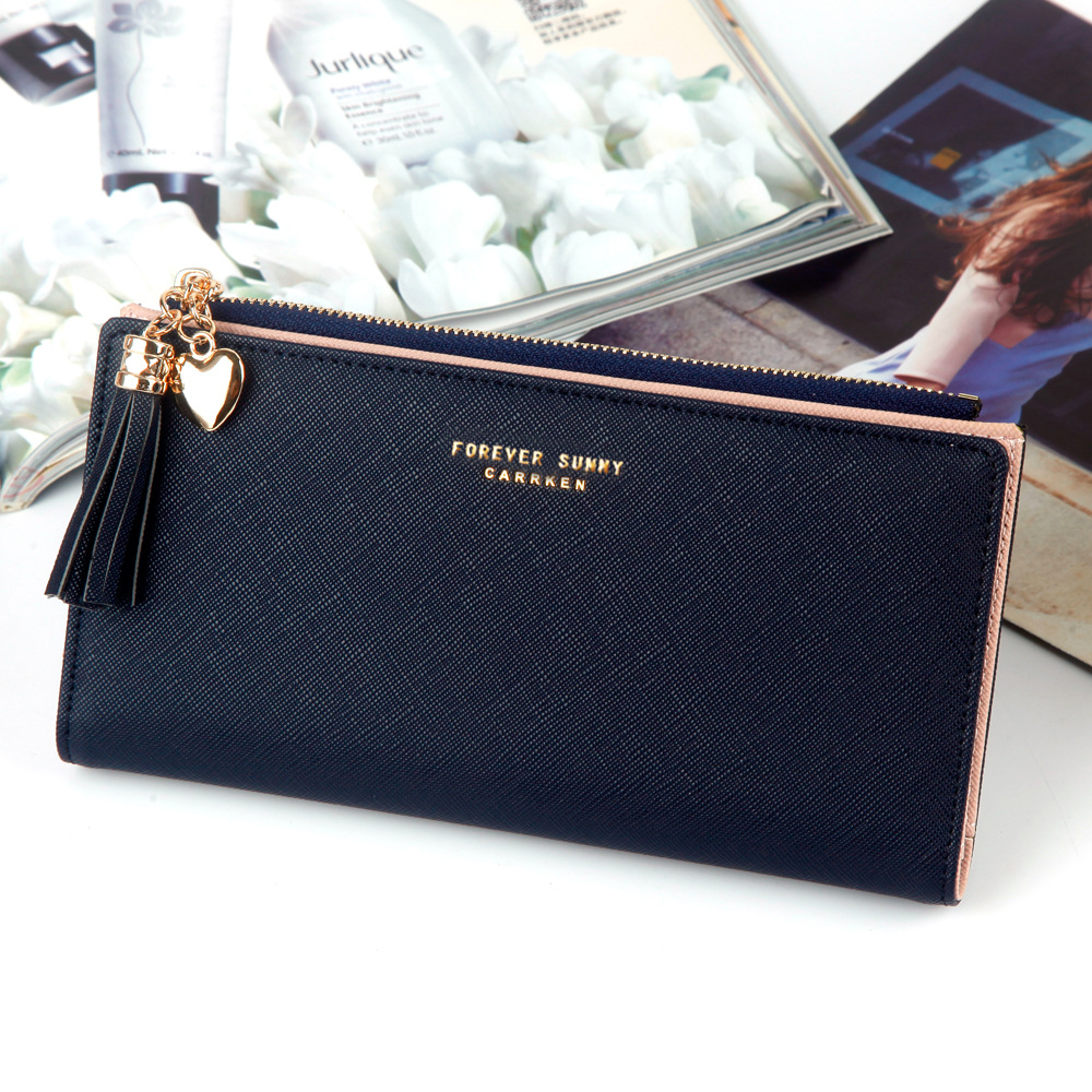 Slim Leather Wallet for Women Fashion Long Wallet, Card Holder with Tassel & Buckle