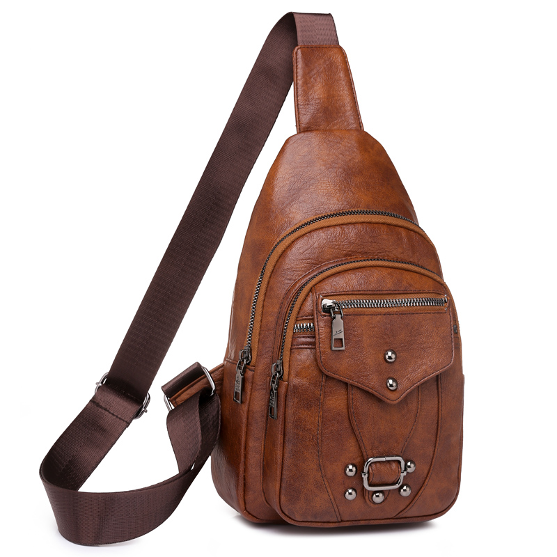 Vintage PU Leather Chest Pack Womens Retro Shoulder Crossbody Bag