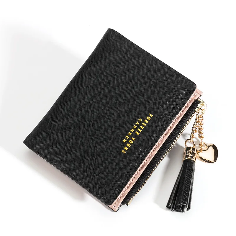 Fashion Womens RFID Wallet with Tassel Stylish Mini Zipper Coin Purse Small Leather Card Holder for Women