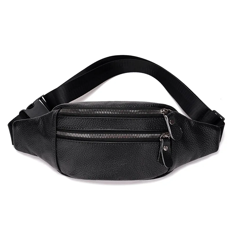 Mens Genuine Leather Crossbody Sling Bag Stylish Cowhide Chest Bag with Double Zipper for Daily Commute & Travel