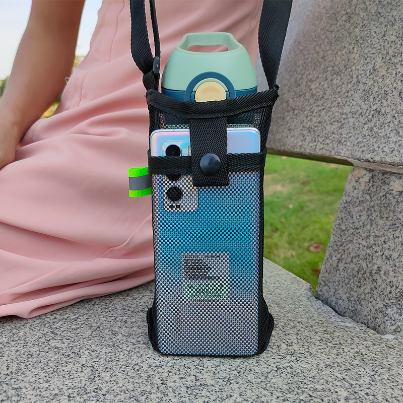 Adjustable Water Bottle Carrier Bag with Strap and Mesh Bottle Holder