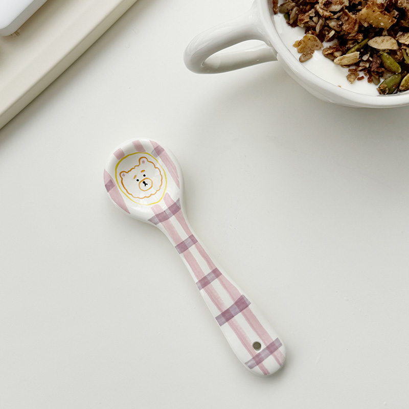 Cute Smiling Ceramic Ice Cream Spoon Hand Painted Irregular Dessert & Breakfast Spoon for Kitchen Tableware