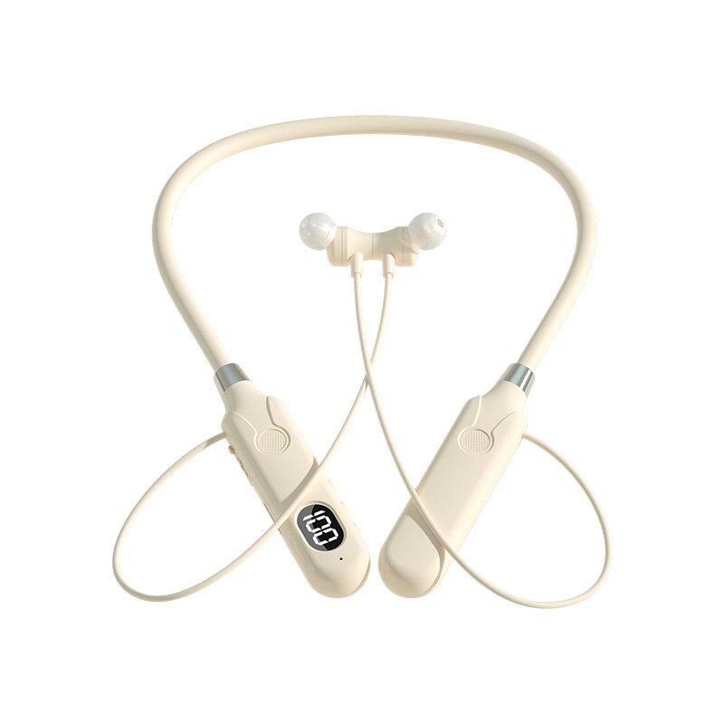 LED Display Neckband Bluetooth Headphones Wireless Sports Earbuds with Button Control