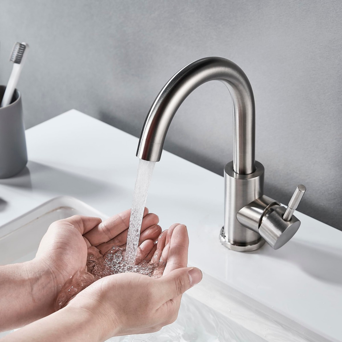Stainless Steel Single Hole Bathroom Sink Faucet Modern Basin Mixer Tap