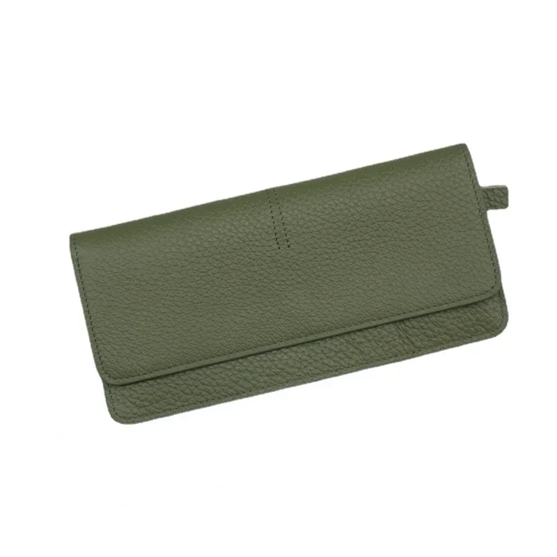 Genuine Leather Women's Long Wallet Multifunctional Cowhide Zipper Card Holder & Coin Purse