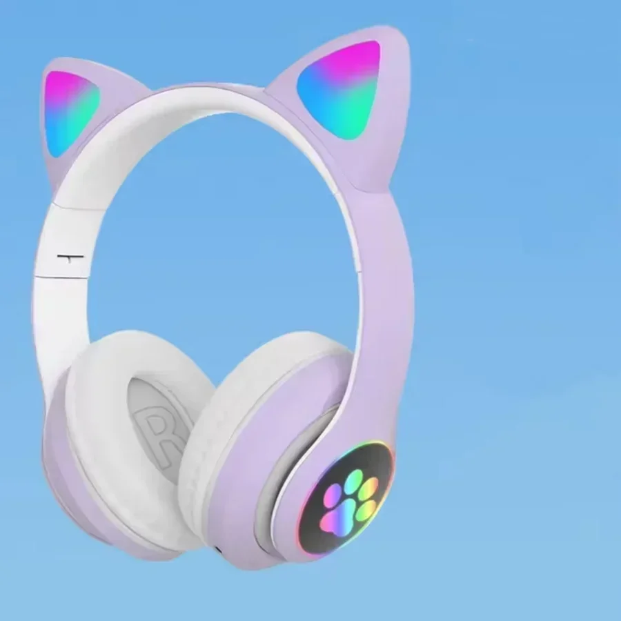 Cute Cat Wireless Headphones RGB LED Light Up Kids Bluetooth Headset