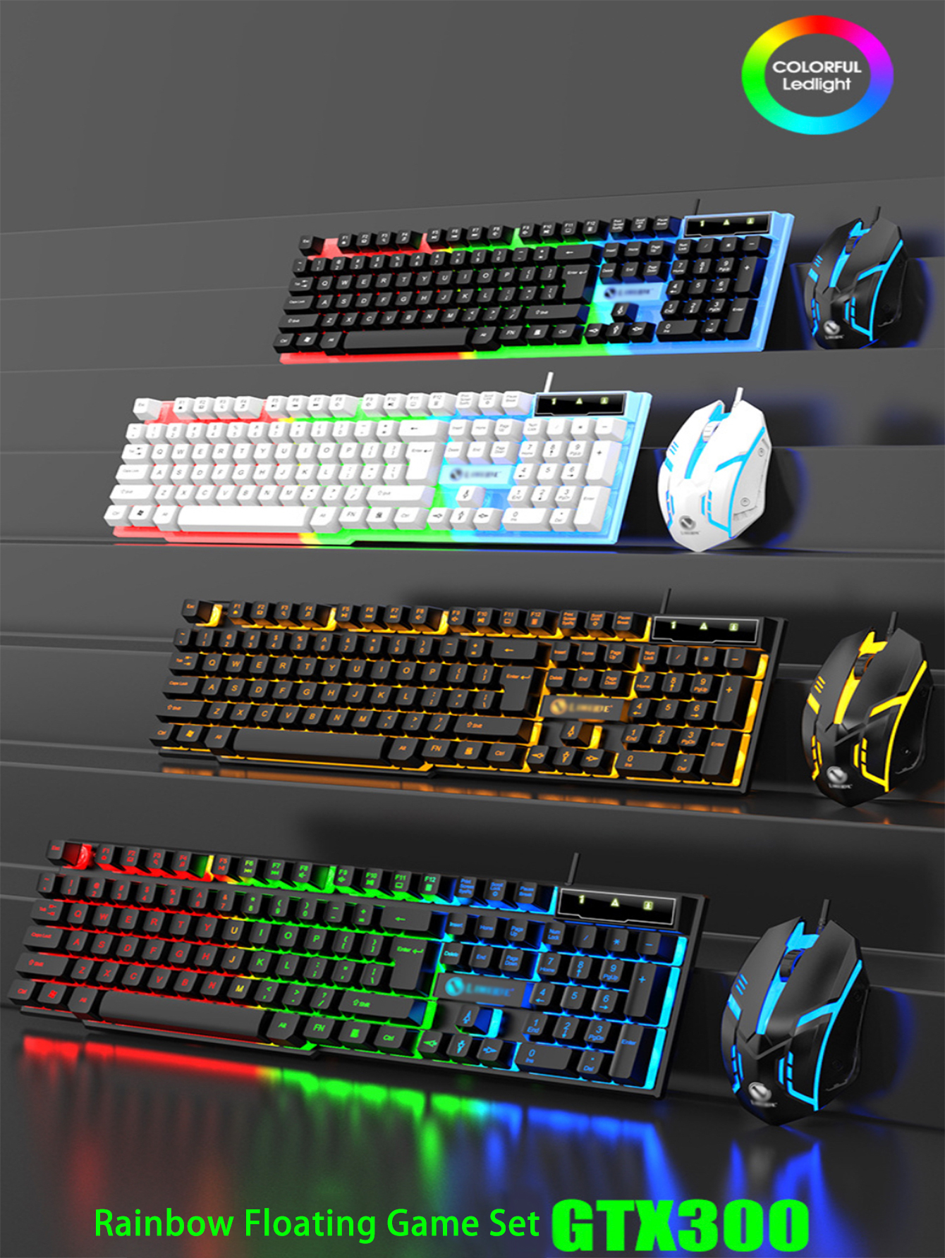 Cool Light Wired Gaming Keyboard and Mouse Combo with Mechanical Feel Keys