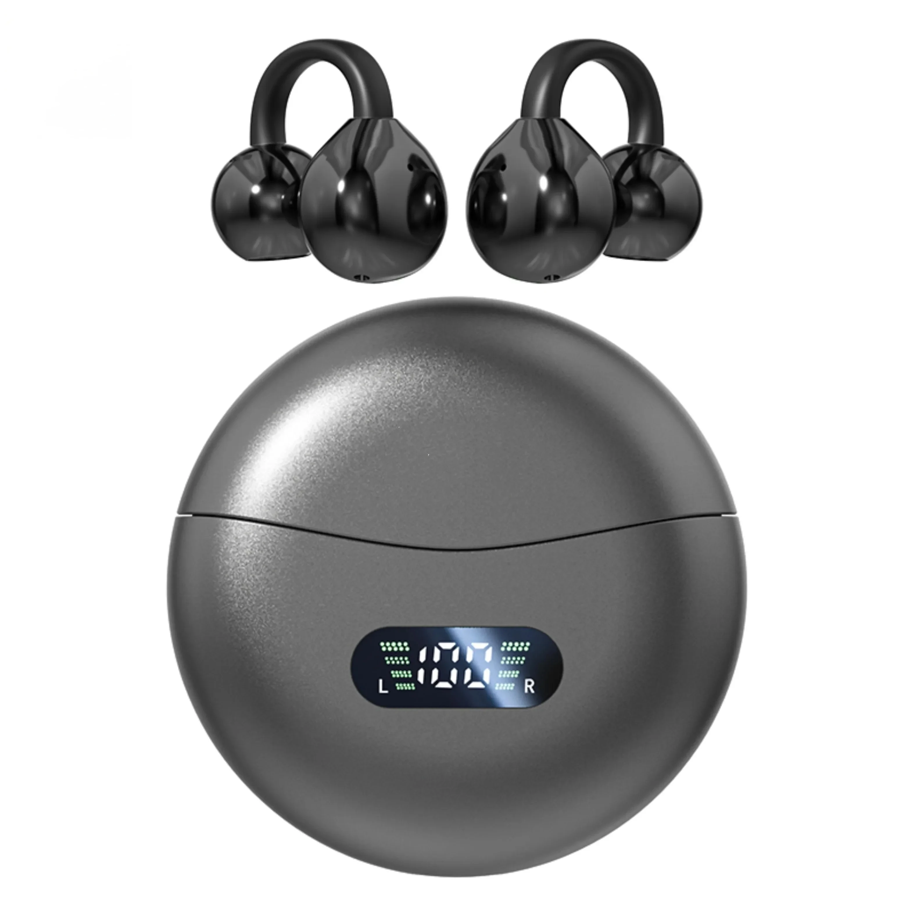 Wireless Clip On Bluetooth Earbuds with Digital Display Ultra Comfort Sport Headphones