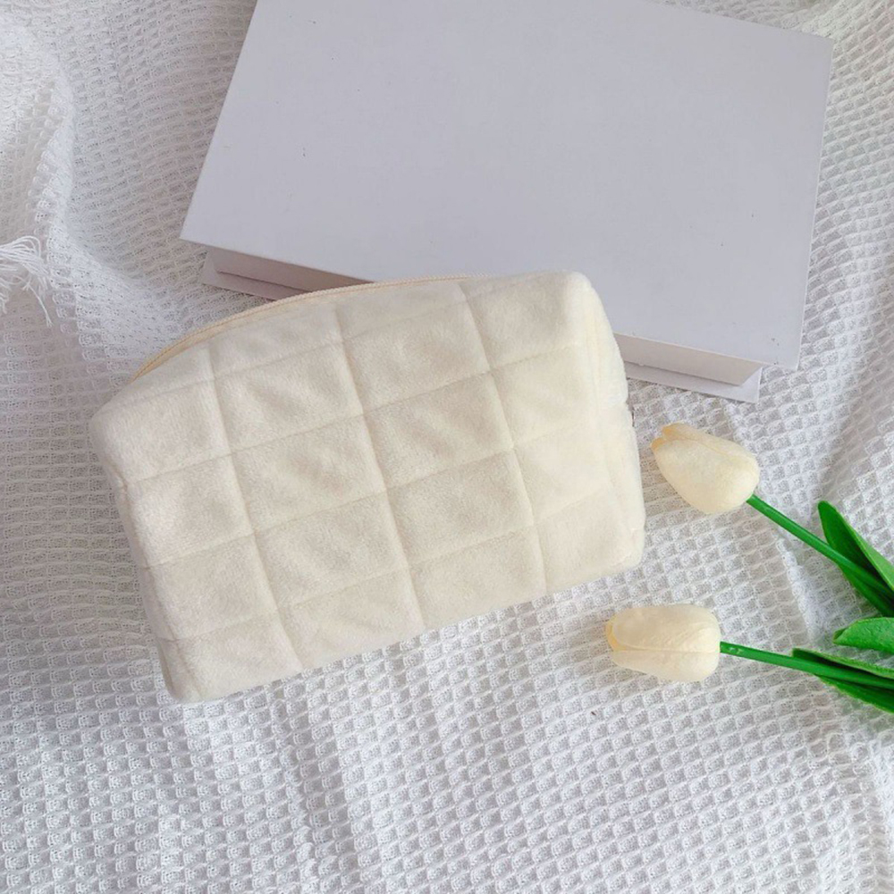 Soft Plush Makeup Bag Portable Travel Cosmetic Pouch Toiletry Storage Organizer for Women
