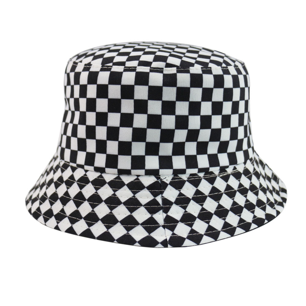 Red White Plaid Cotton Bucket Hat Unisex Fisherman Sun Hat Casual Streetwear Cap