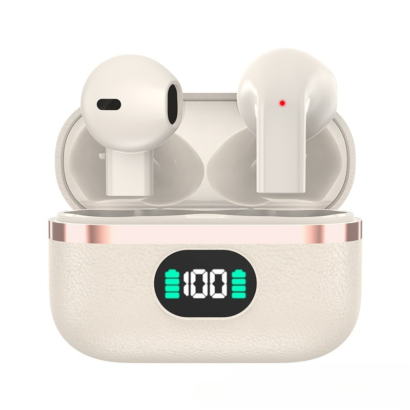 Soft Leather Texture Wireless Earbuds with Mic Long Battery Comfortable Sport Earphones