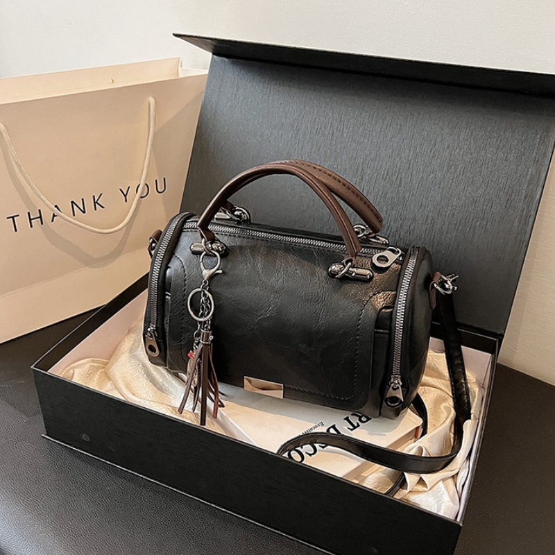 Vintage Faux Leather Tote Bag with Crossbody Strap and Multi Zipper Storage
