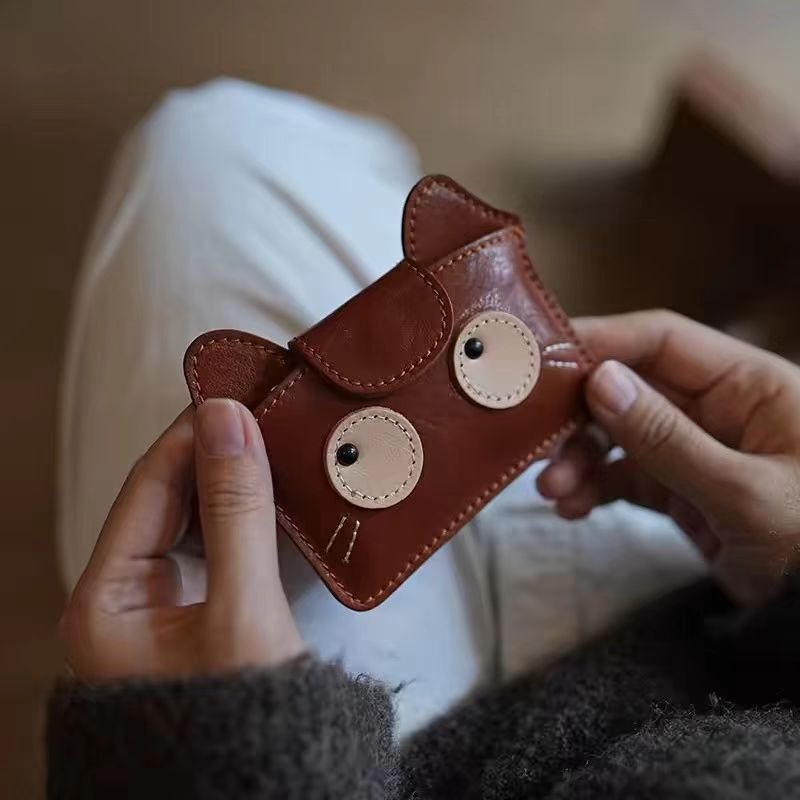 Cute Cat Wallet and Cat Card Holder with Coin Purse Compact Multi Slot PU Leather Organizer