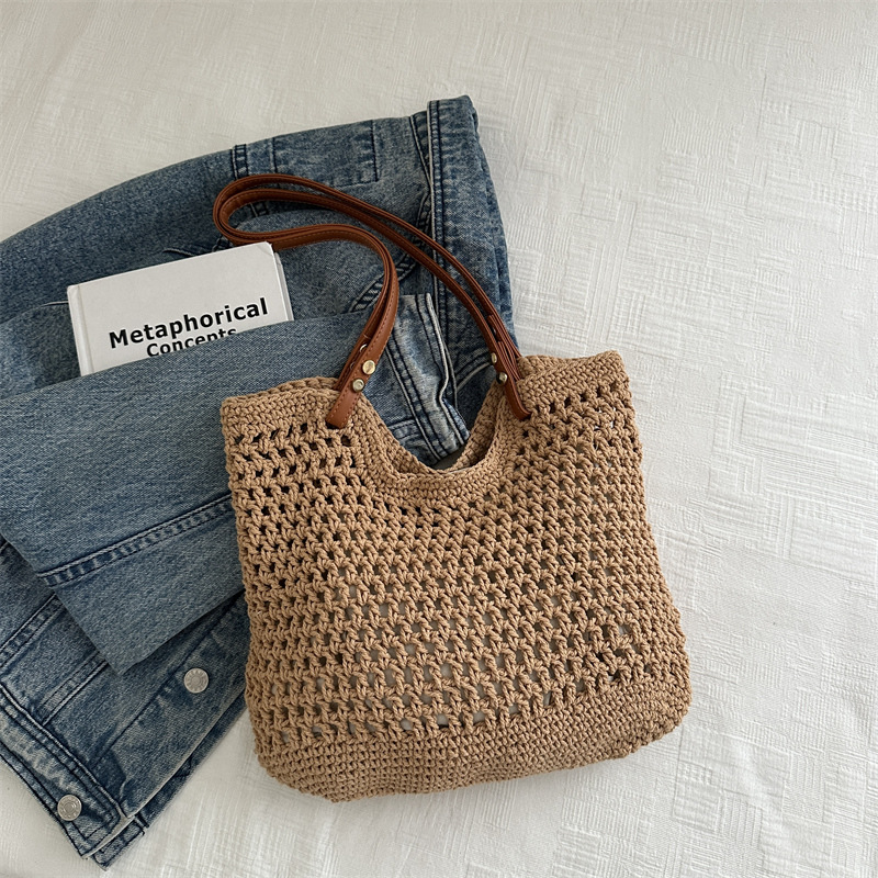 Elegant Large Woven Straw Tote Bag for Women Beach Shoulder Purse