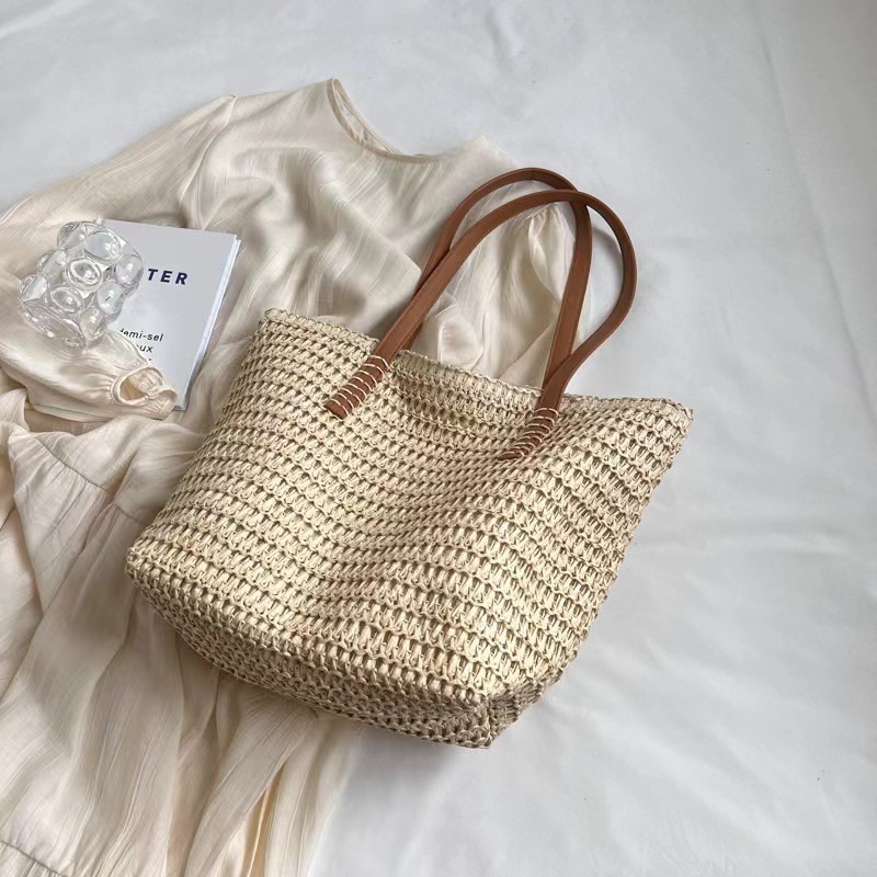 Korean Large Capacity Straw Tote Bag Woven Shoulder Beach Bag for Women