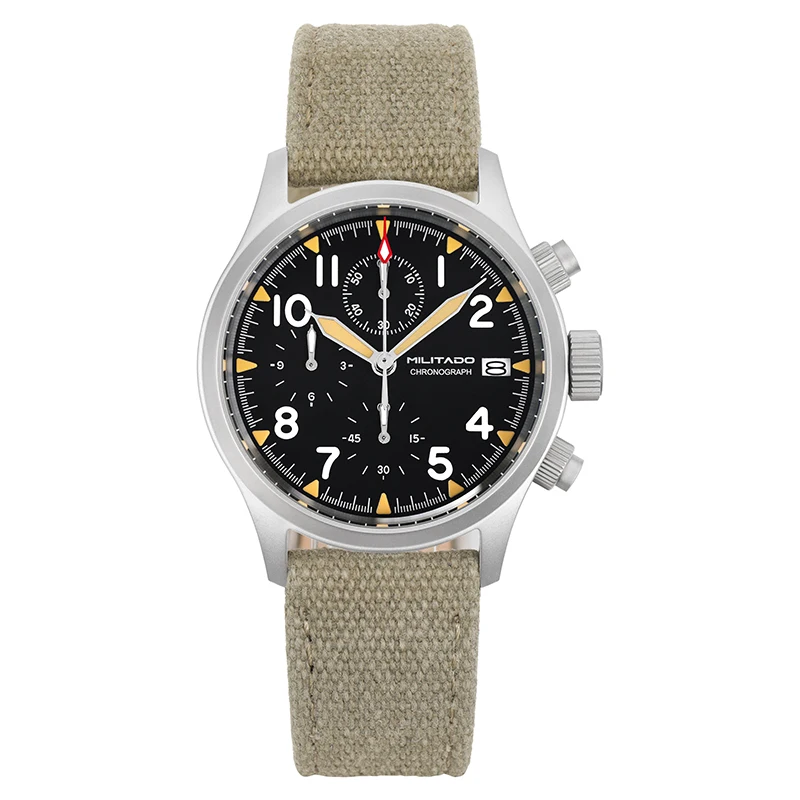 Luxury Quartz Chronograph Watch Stainless Steel Military Style Waterproof Multifunction Wristwatch