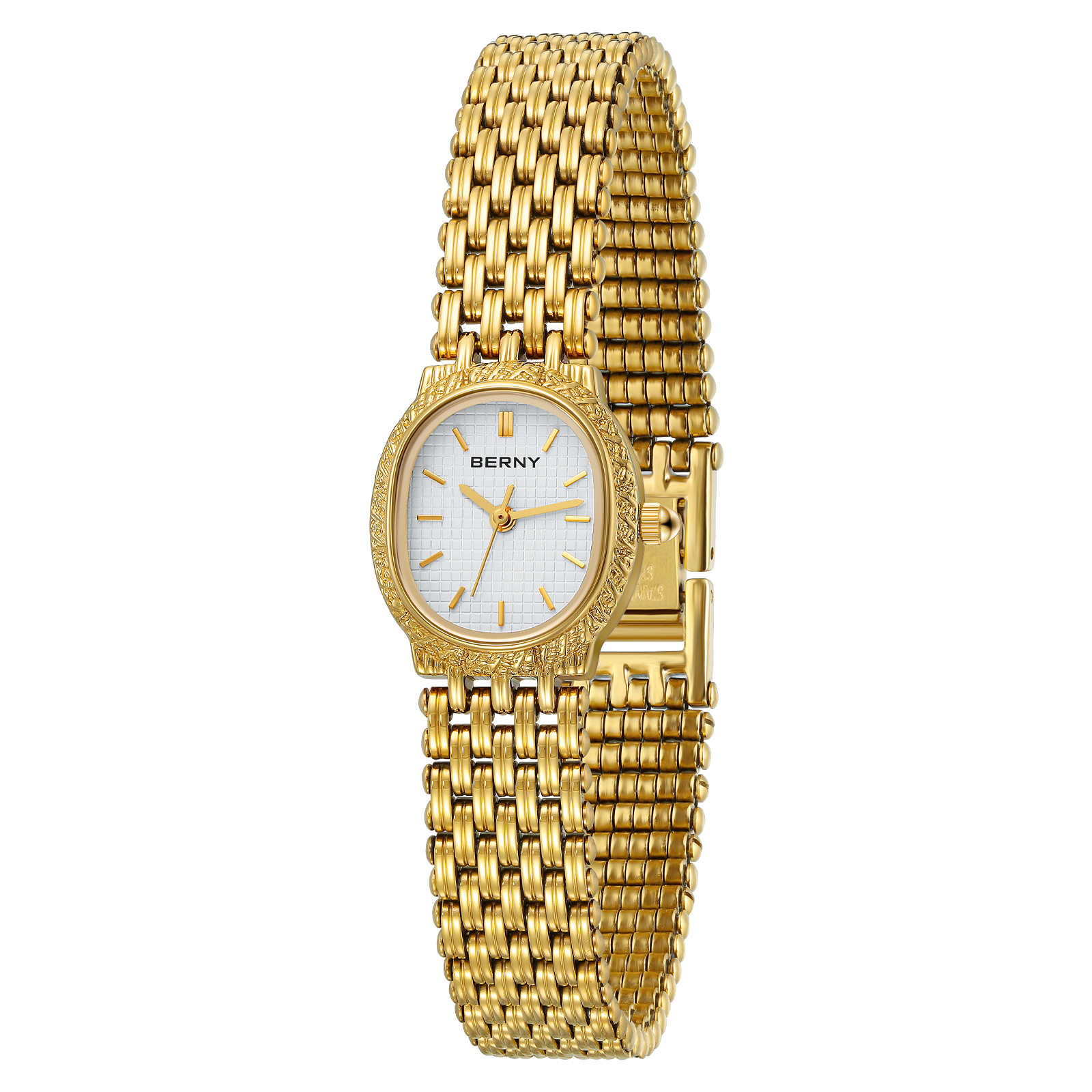 Elegant Gold Oval Quartz Watch for Women with Stainless Steel Strap