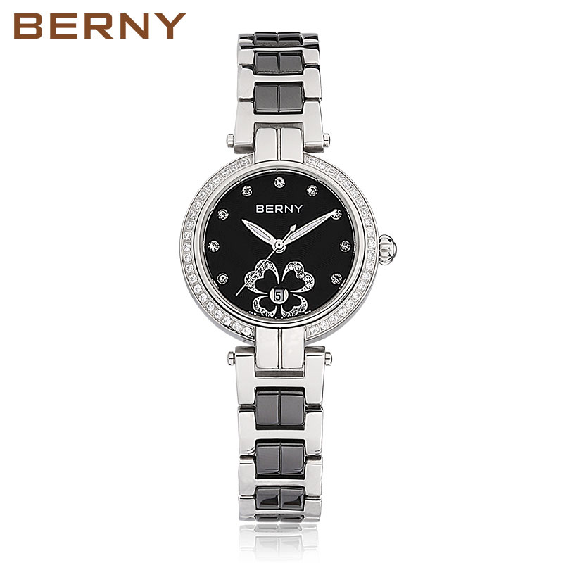 Elegant Womens Ceramic Quartz Watch Small Dial Stainless Steel Dress Watch