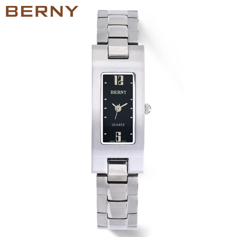 Elegant Rectangular Womens Quartz Watch Stainless Steel Waterproof Dress Watch