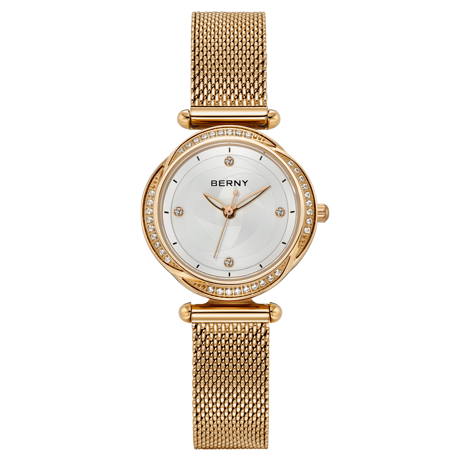 Luxury Gold Womens Watch Sapphire Lens Stainless Steel Mesh Strap