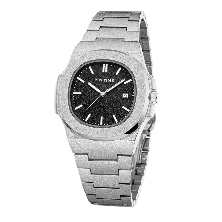 Classic Silver Black Matte Mens Quartz Business Watch