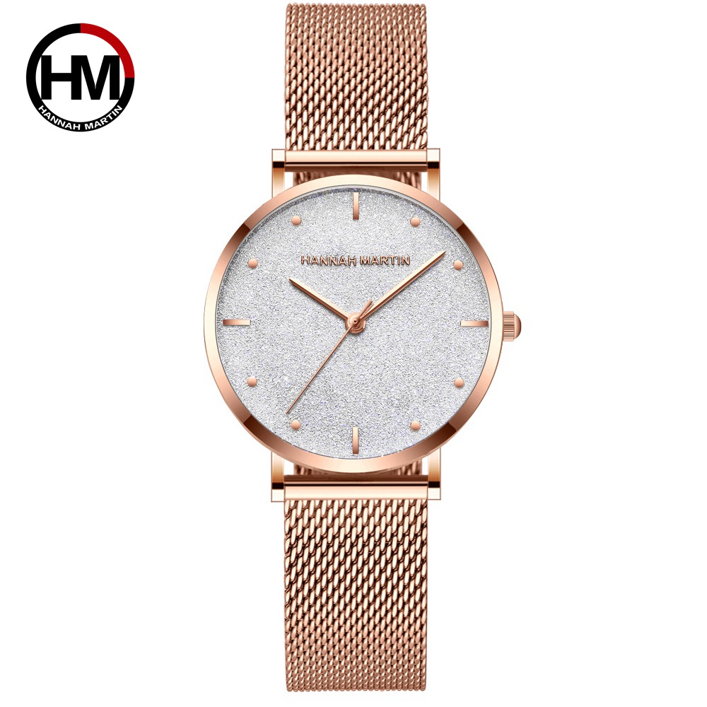 Hannah Martin Luxury Womens Quartz Watch Japanese Movement Stainless Steel Mesh Strap