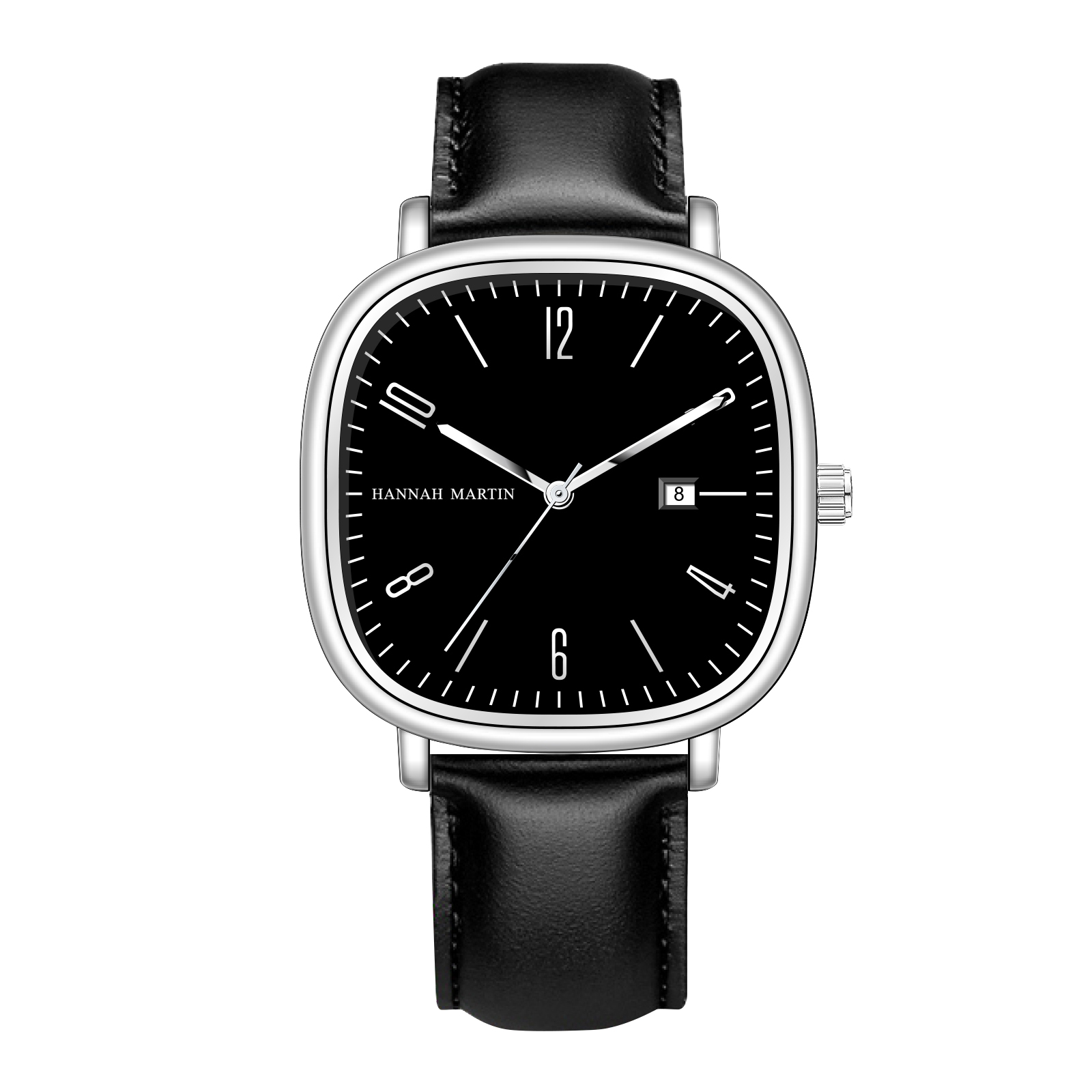 Classic Mens Square Watch Black Leather Quartz Business Watch