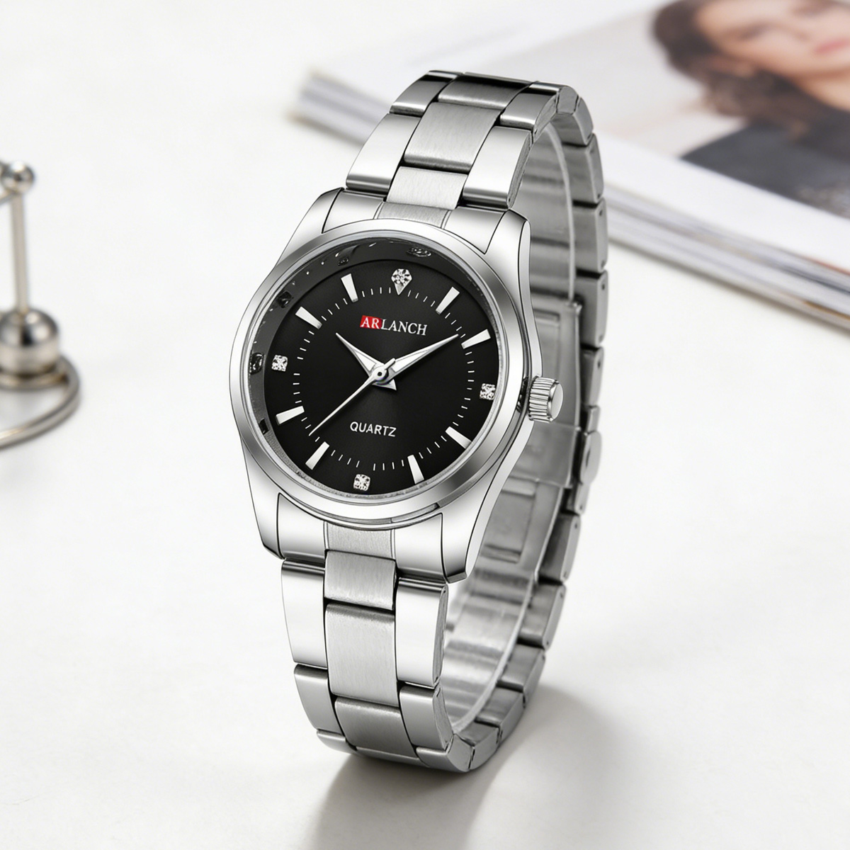 Elegant Rhinestone Womens Quartz Watch Silver Stainless Steel Dress Watch