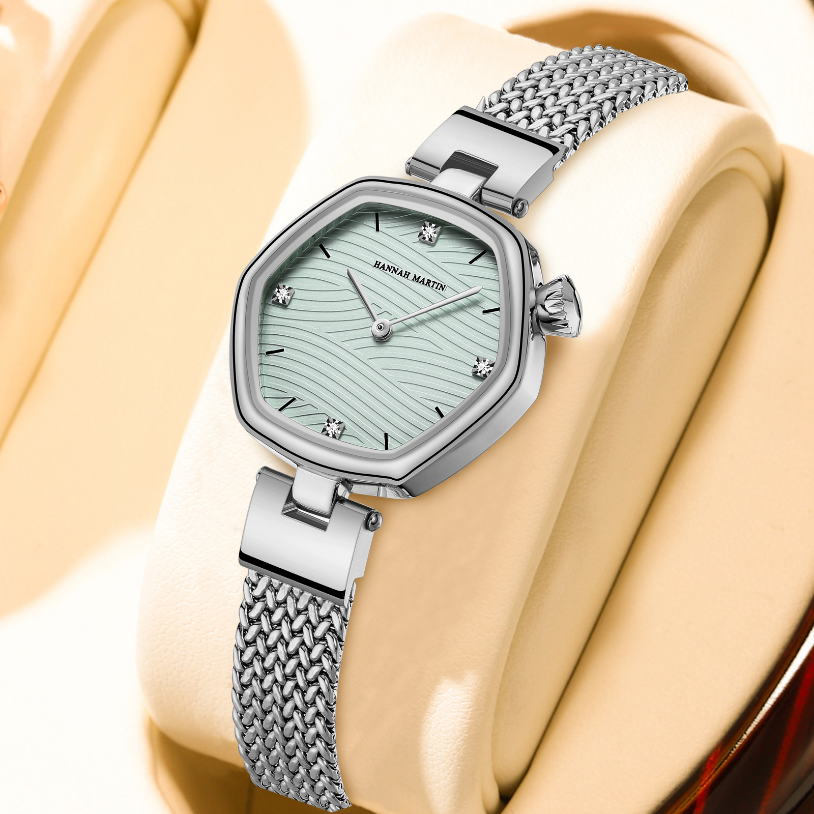 Martin Womens Rose Gold Mesh Quartz Watch Stainless Steel Luxury Dress Watch