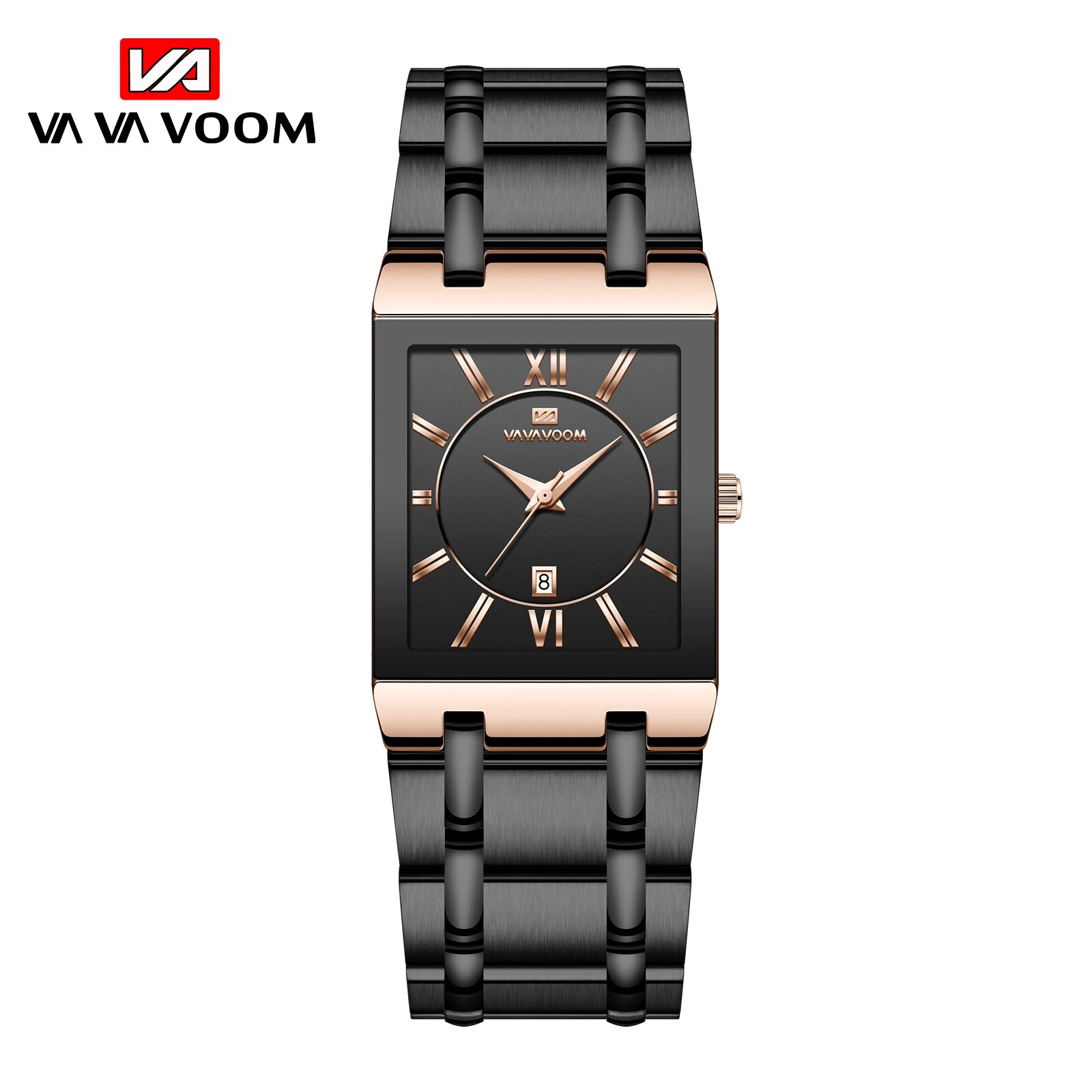 Rose Gold Square Mens Watch Stainless Steel Waterproof Quartz Business Watch