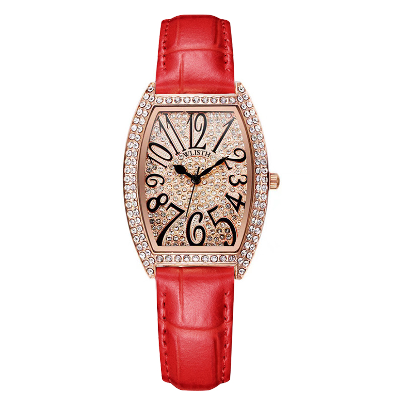 Luxury Women Diamond Quartz Watch Genuine Leather Strap Waterproof Fashion Wristwatch