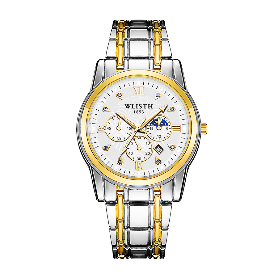 Classic Multifunctional Stainless Steel Roman Dial Quartz Watch for Men