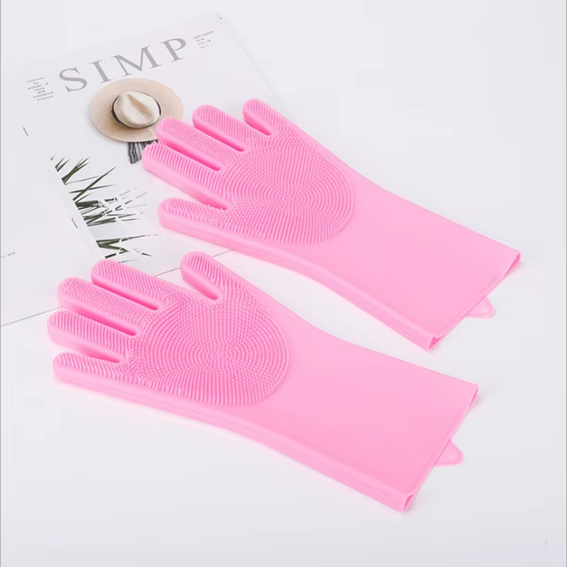 Multi Purpose Silicone Dishwashing Gloves with Soft Scrubbing Bristles for Kitchen & Pet Grooming