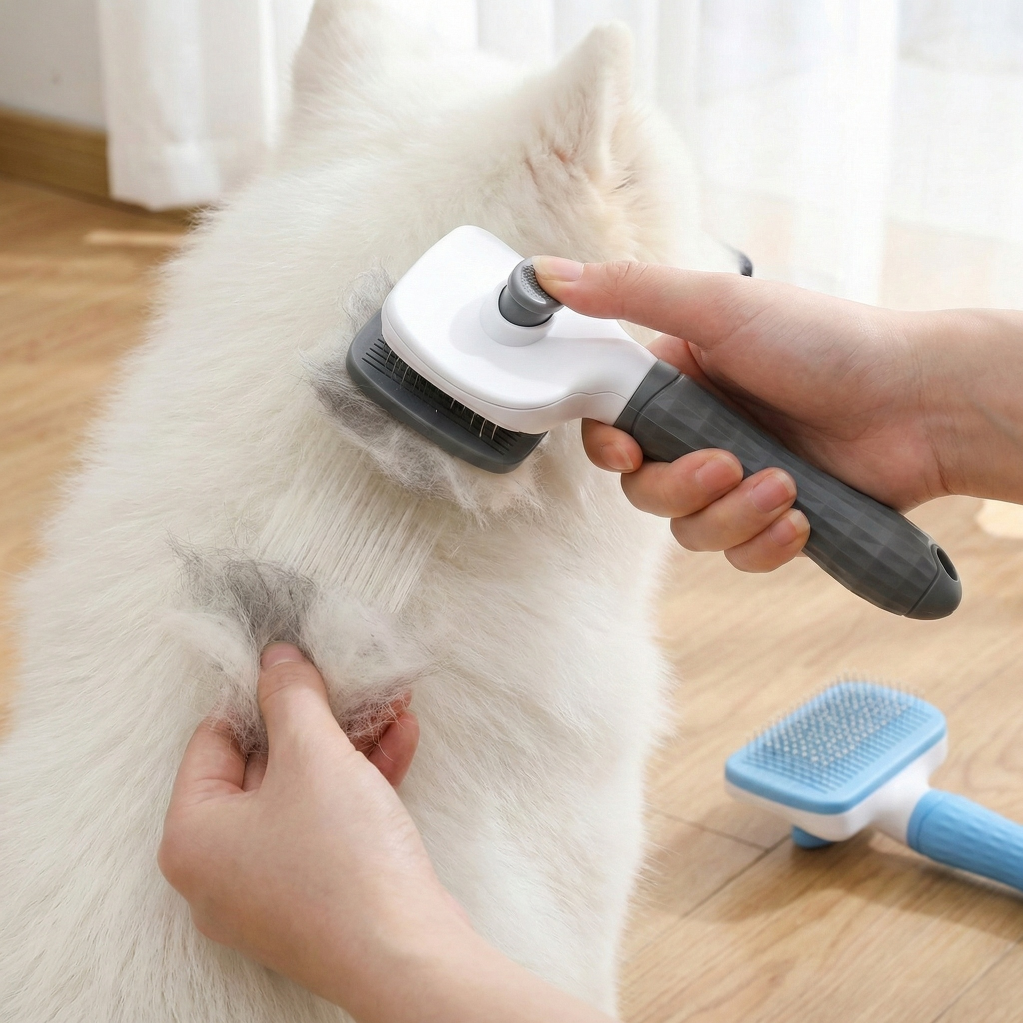 Self Cleaning Dog Grooming Brush for Dogs & Cats with Gentle Slicker Pins and Ergonomic Handle