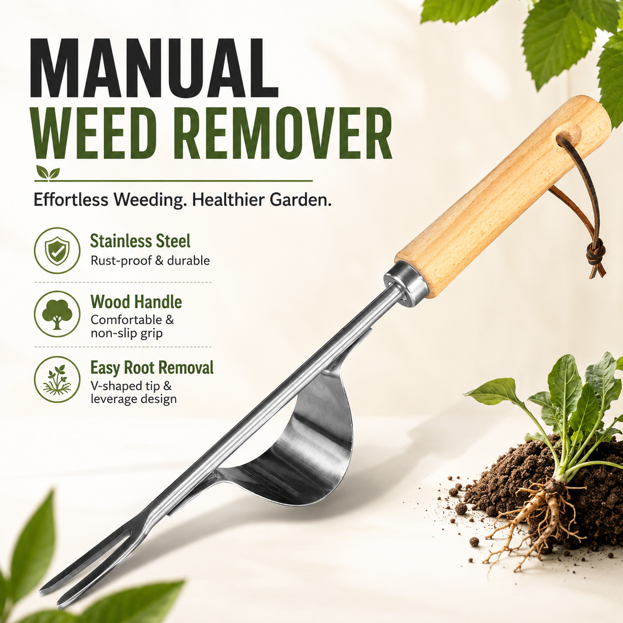 Heavy Duty Manual Weed Remover Stainless Steel Garden Weeding Tool for Lawn, Patio & Garden Cracks