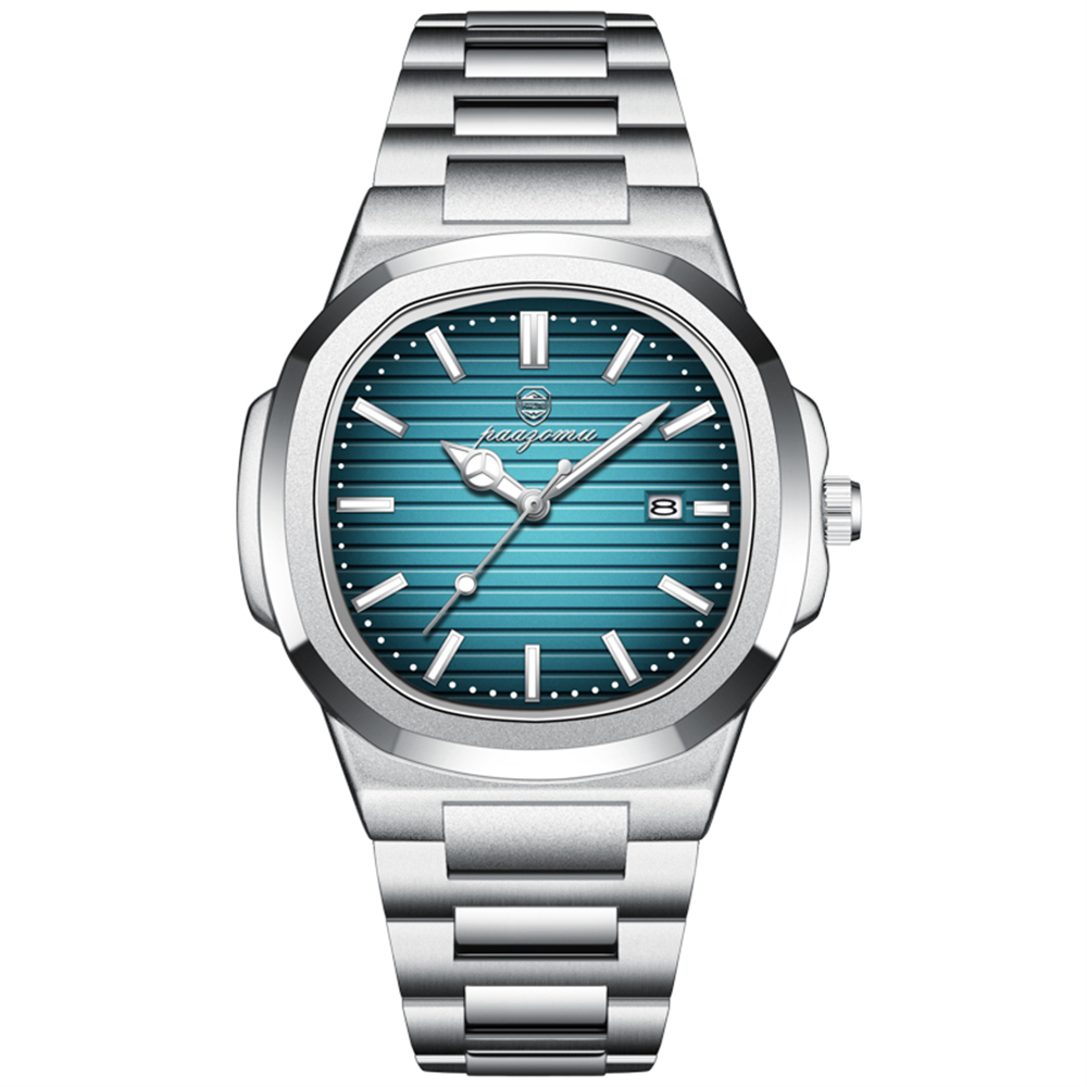 Classic Square Dial Mens Quartz Watch Waterproof Luminous Date Business Wristwatch for Modern Style